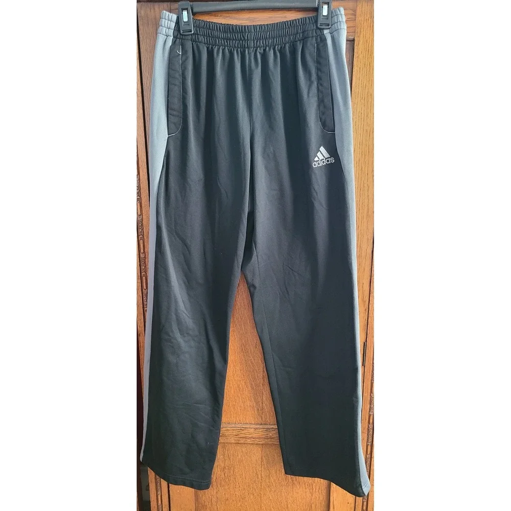 Adidas Mens Track Pants Black Gray Mesh Side Stripe Athletic Sweatpants AA2898 M